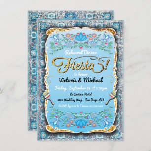 Mexican Fiesta Gold Glitter Rehearsal Dinner Invitation