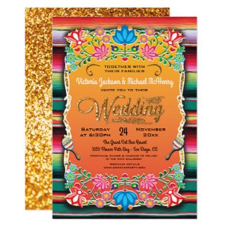 Mexican Fiesta Gold Glitter Wedding Invitation