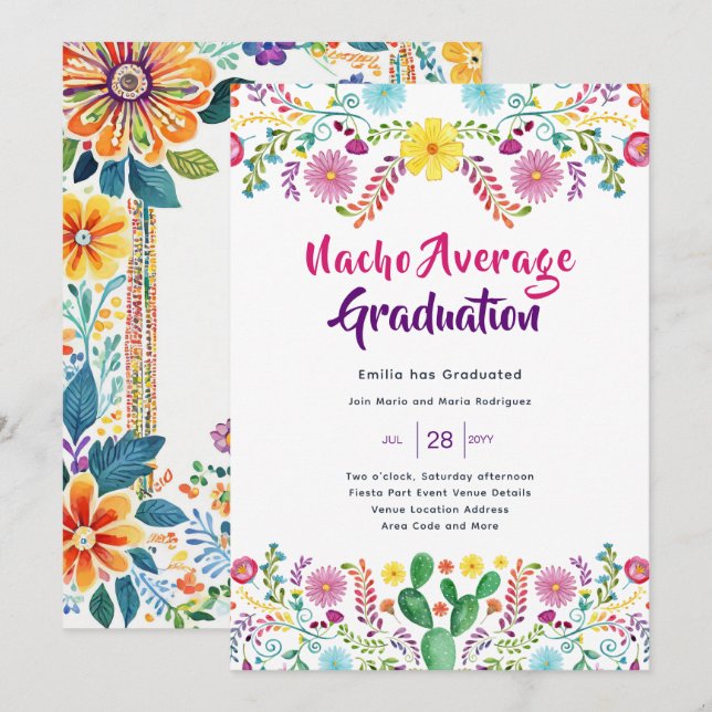 Mexican FIESTA GRADUATION Invitation Folk Art (Front/Back)
