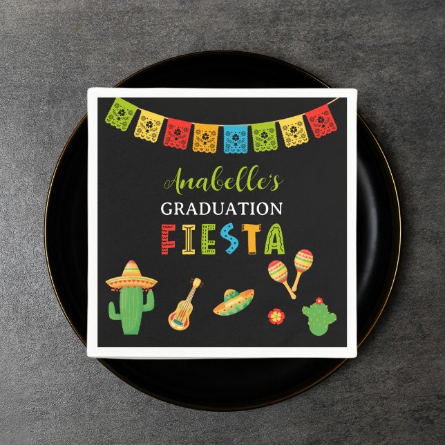 Mexican Fiesta Graduation Party Black Napkins (Creator Uploaded)