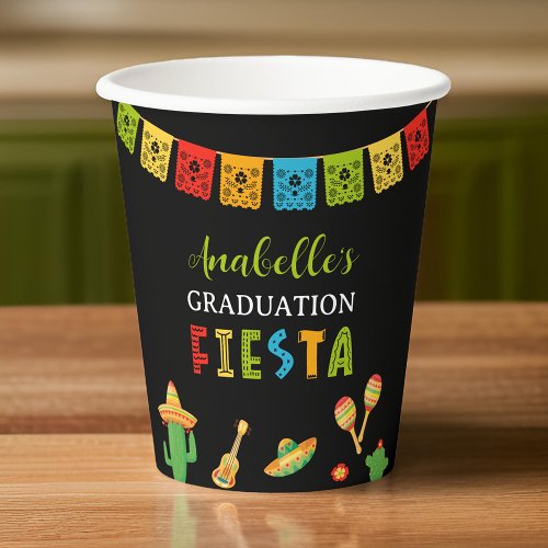 Mexican Fiesta Graduation Party Black Paper Cups