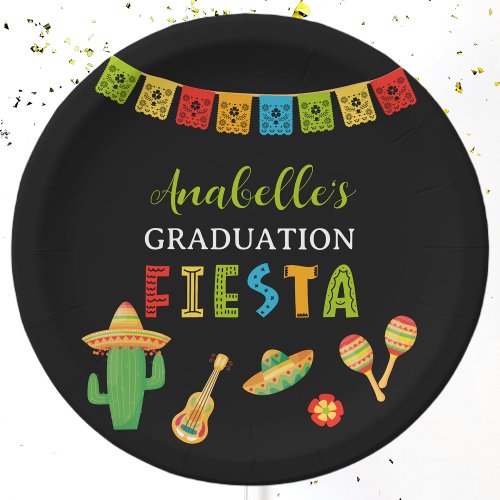 Mexican Fiesta Graduation Party Black Paper Plates