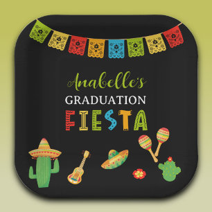 Mexican Fiesta Graduation Party Black Paper Plates