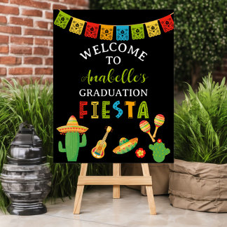Mexican Fiesta Graduation Party Black Welcome Poster
