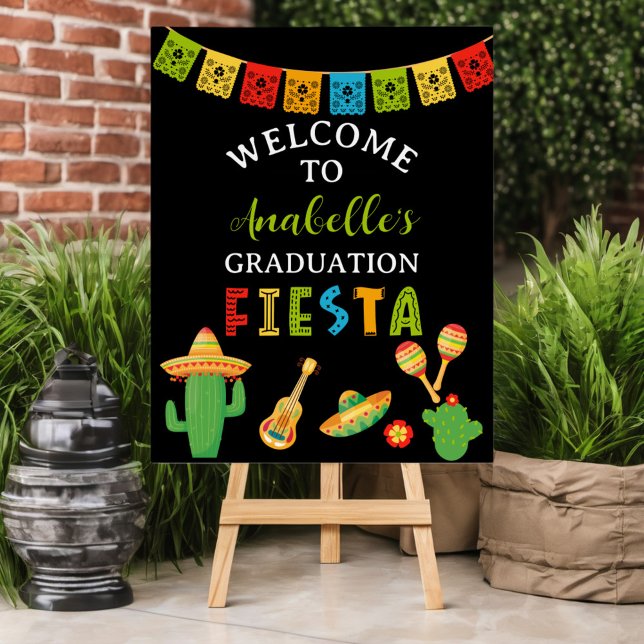 Mexican Fiesta Graduation Party Black Welcome Poster (Creator Uploaded)