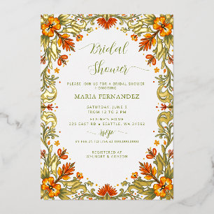 Mexican Fiesta Green Talavera Bridal Shower Foil Invitation