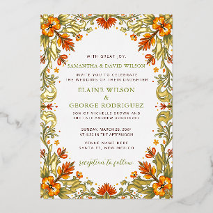 Mexican Fiesta Green Talavera Wedding Foil Invitation