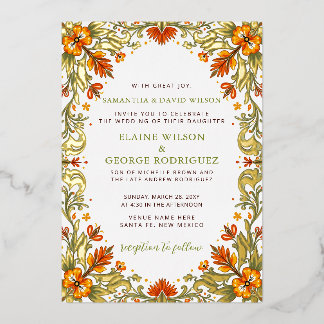 Mexican Fiesta Green Talavera Wedding Foil Invitation