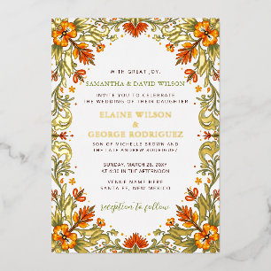Mexican Fiesta Green Talavera Wedding Foil Invitation