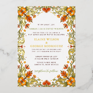 Mexican Fiesta Green Talavera Wedding Foil Invitation