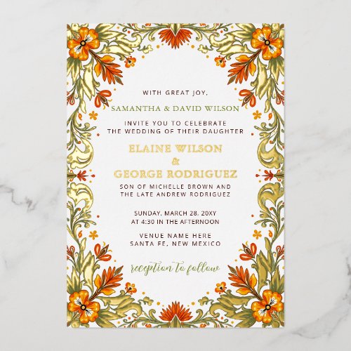 Mexican Fiesta Green Talavera Wedding Foil Invitation