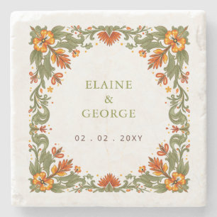 Mexican Fiesta Green Talavera Wedding Stone Coaster