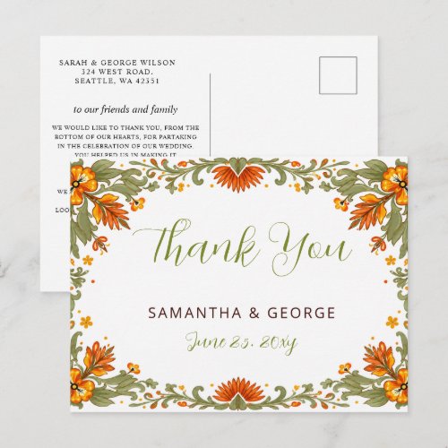 Mexican Fiesta Green Talavera Wedding Thank You Postcard