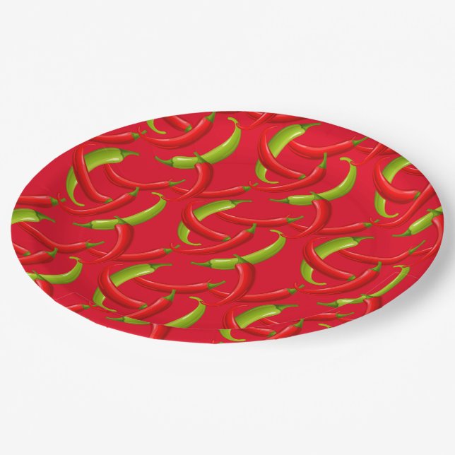 Mexican Fiesta Hot Chili Peppers Red Paper Plate (Angled)