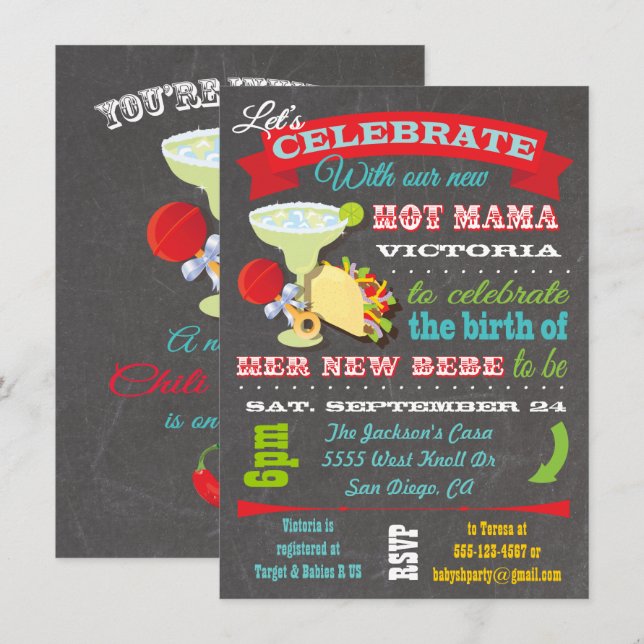 Mexican Fiesta Hot Mama Baby Shower Invitation (Front/Back)