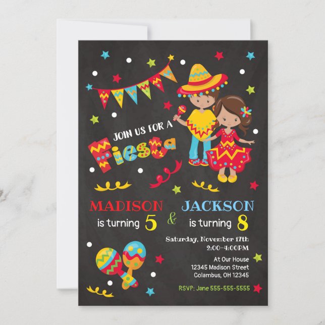 Mexican Fiesta Joint Birthday Invitation Boy Girl (Front)