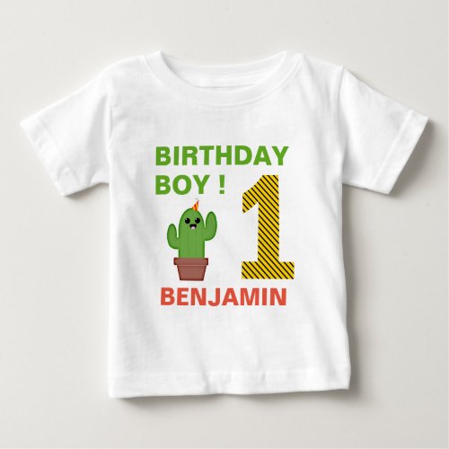 Mexican Fiesta Kawaii Cactus 1st Birthday Party Baby T_Shirt