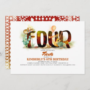 Mexican Fiesta Kids 4th Birthday Party Invitation
