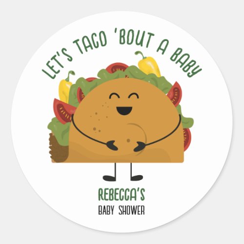 Mexican fiesta lets taco bout a baby baby shower classic round sticker