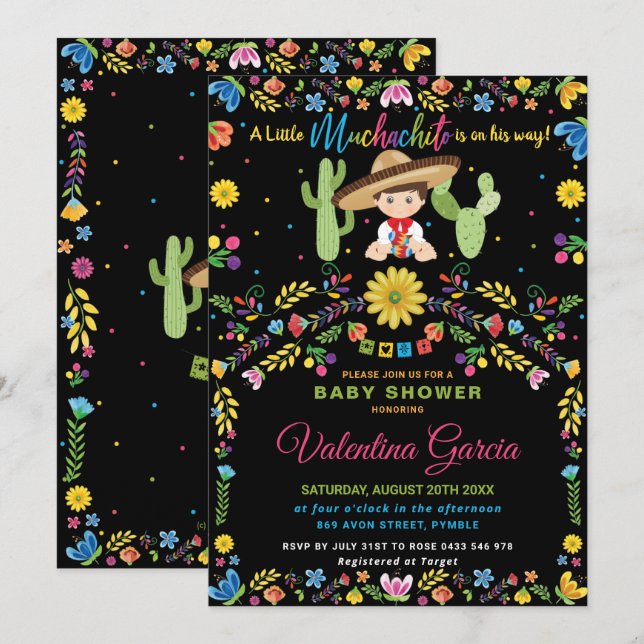 Mexican Fiesta Little Muchachito Boy Baby Shower   Invitation (Front/Back)