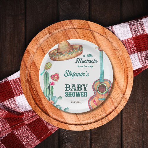 Mexican fiesta little muchacho baby shower templat paper plates