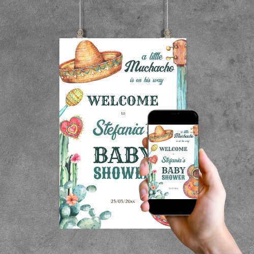 Mexican fiesta little muchacho baby shower welcome poster