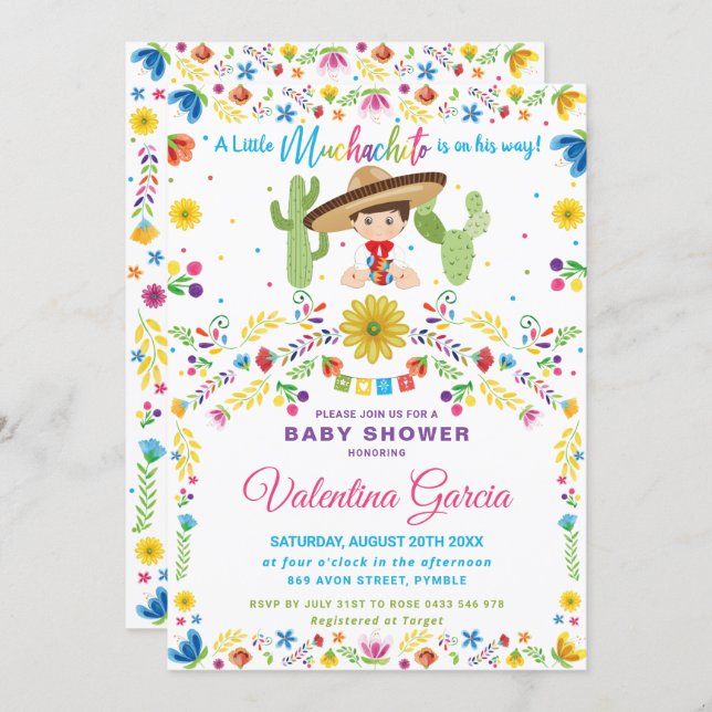 Mexican Fiesta Little Muchacho Boy Baby Shower  In Invitation (Front/Back)