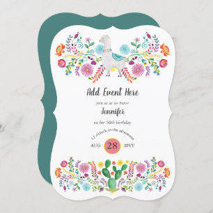 Mexican Fiesta Llama Folk Flowers Cacti ANY EVENT  Invitation