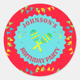 Mexican Fiesta Maracas Birthday Party Classic Round Sticker