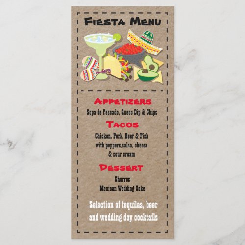 Mexican Fiesta menu items faux kraft paper