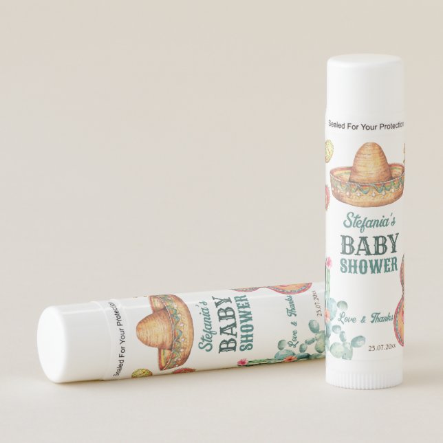 Mexican fiesta muchacho baby shower favors lip balm (Front)