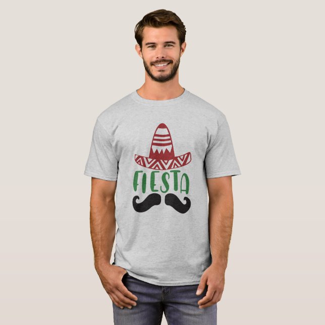 Mexican Fiesta Mustache-Sombrero Design T-Shirt (Front Full)