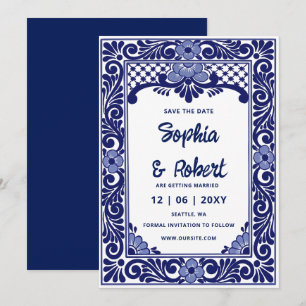 Mexican Fiesta Navy Blue Talavera Save The Date