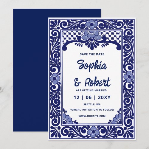 Mexican Fiesta Navy Blue Talavera  Save The Date