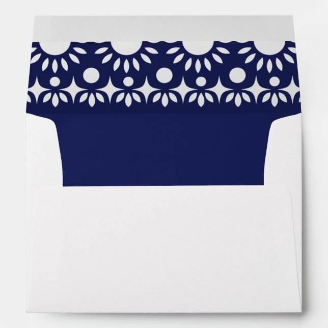 Mexican Fiesta Navy Papel Picado Boho Wedding Envelope (Back (Bottom))