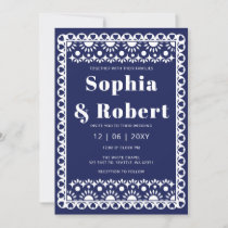 Mexican Fiesta Navy Papel Picado Boho Wedding Invitation