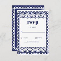 Mexican Fiesta Navy Papel Picado Boho Wedding RSVP Card