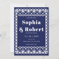 Mexican Fiesta Navy Papel Picado Boho Wedding Save The Date