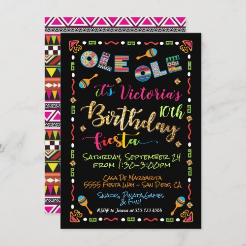 Mexican Fiesta Ole Ole birthday invitation