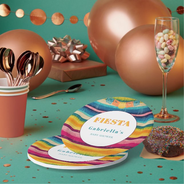Mexican Fiesta Papel Picado Baby Shower  Paper Plates (Multi)