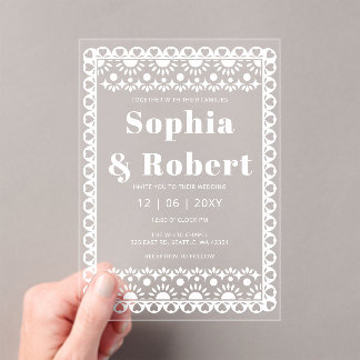 Mexican Fiesta Papel Picado Boho Wedding Acrylic Invitations