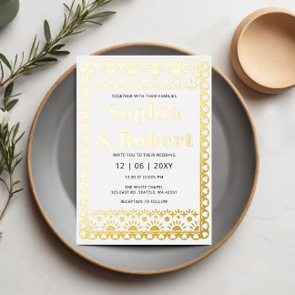 Mexican Fiesta Papel Picado Boho Wedding Foil Invitation