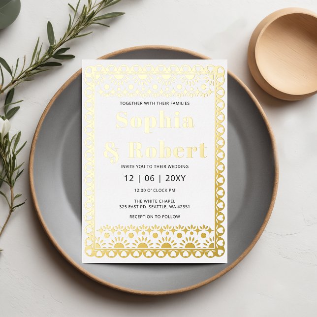 Mexican Fiesta Papel Picado Boho Wedding Foil Invitation (Mexican Fiesta Papel Picado Boho Wedding Foil Invitation)
