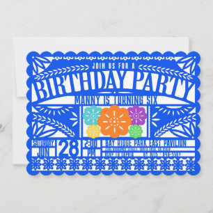 Mexican Fiesta Papel Picado Flag BLUE Birthday Invitation