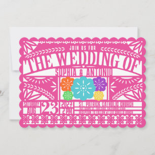 Mexican Fiesta Papel Picado Flag PINK Wedding Invitation