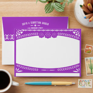 Mexican Fiesta Papel Picado Flag PURPLE Invitation Envelope