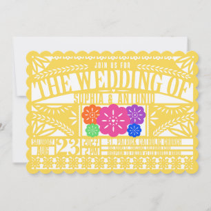 Mexican Fiesta Papel Picado Flag YELLOW Wedding Invitation