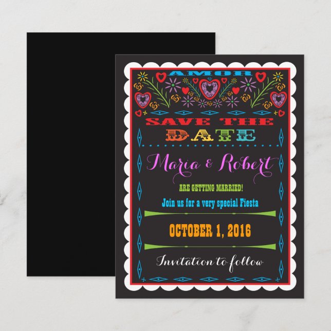 Mexican Fiesta Papel Picado Save the date Wedding (Front/Back)