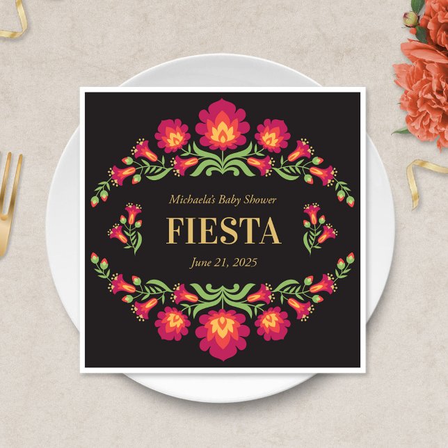 Mexican Fiesta Paper Napkin, Red Floral Napkins (Red Floral Mexican Fiesta Baby Shower Napkin)