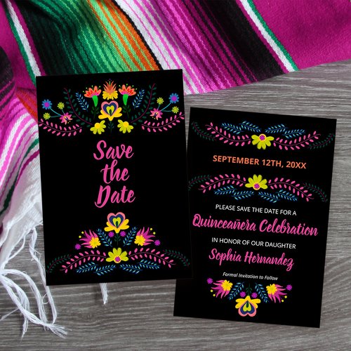 Mexican Fiesta Party Black Floral Save The Date